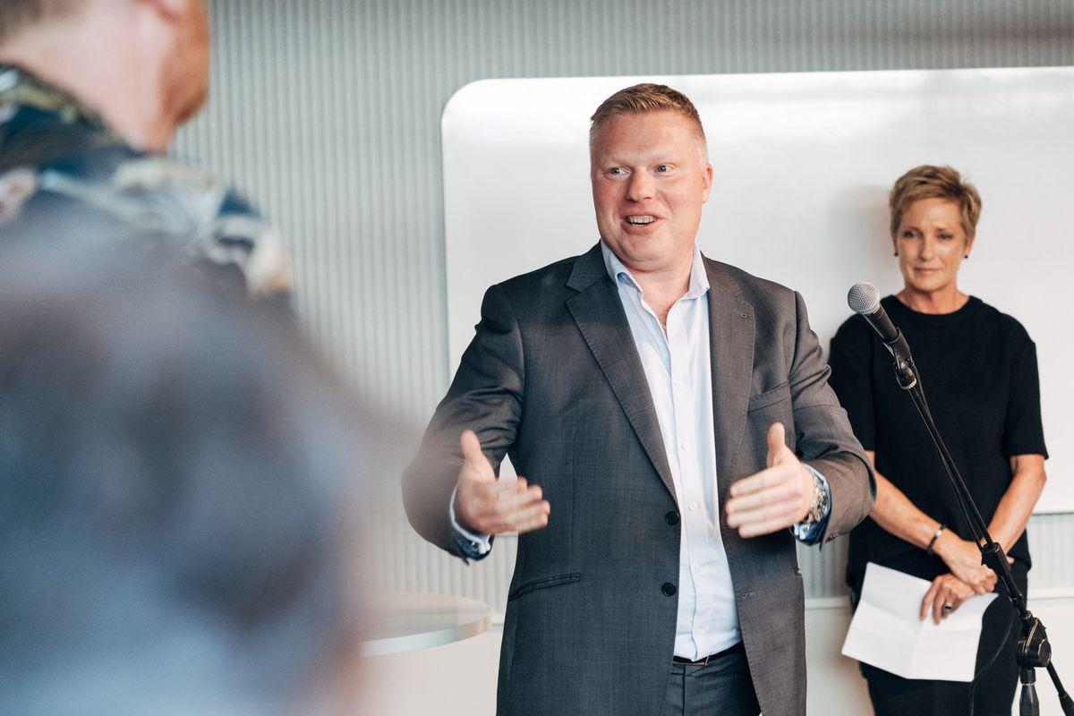 Adam Marshall CEO presenting at the Marketforce open day event.