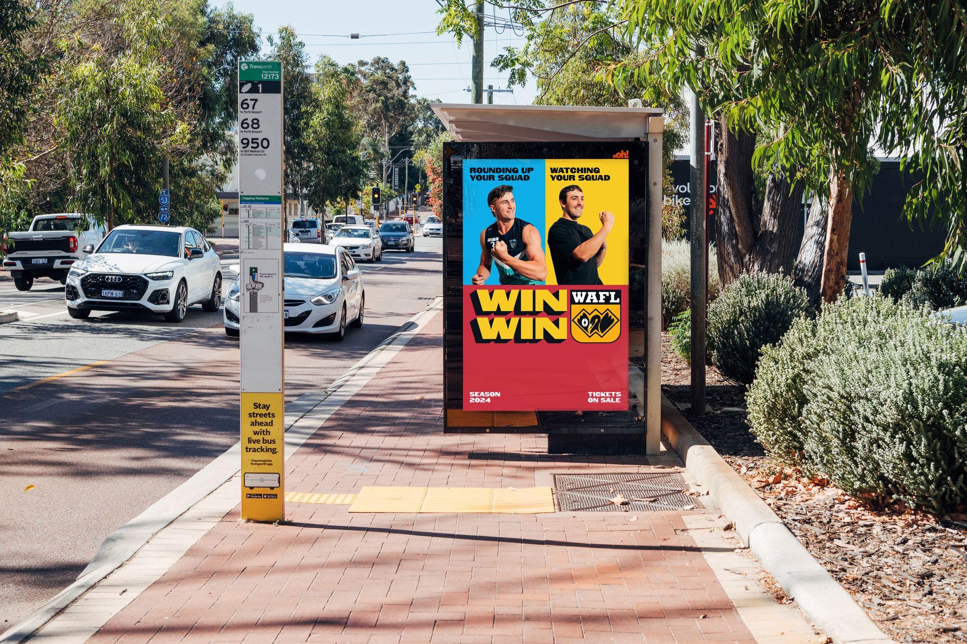 Bilboard with 3 people in purple in the background, with "The best things in life are freo" text in foreground"